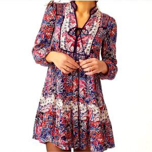 Anthropologie Dress Womens Small Red Blue Paisley Boho Western Cottage Tunic